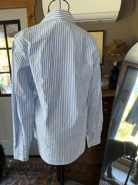 Camo Blue & White Striped Women's Button-Down Shirt - Picture 5 of 7